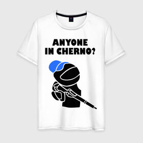 Мужская футболка хлопок с принтом DayZ: Anyone in cherno в Петрозаводске, 100% хлопок | прямой крой, круглый вырез горловины, длина до линии бедер, слегка спущенное плечо. | anyone in cherno | dayz | дейзи