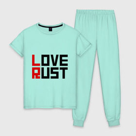 Женская пижама хлопок с принтом Love Rust в Петрозаводске, 100% хлопок | брюки и футболка прямого кроя, без карманов, на брюках мягкая резинка на поясе и по низу штанин | love | playrust | rust | раст