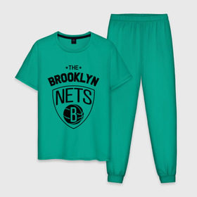 Мужская пижама хлопок с принтом The Brooklyn Nets в Петрозаводске, 100% хлопок | брюки и футболка прямого кроя, без карманов, на брюках мягкая резинка на поясе и по низу штанин
 | Тематика изображения на принте: бруклин