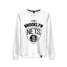Женский свитшот хлопок с принтом The Brooklyn Nets в Петрозаводске, 100% хлопок | прямой крой, круглый вырез, на манжетах и по низу широкая трикотажная резинка  | бруклин