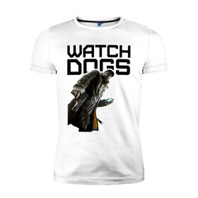 Мужская футболка премиум с принтом Watch Dogs в Петрозаводске, 92% хлопок, 8% лайкра | приталенный силуэт, круглый вырез ворота, длина до линии бедра, короткий рукав | games | watch dogs