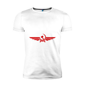 Мужская футболка премиум с принтом Серп и молот в виде орла в Петрозаводске, 92% хлопок, 8% лайкра | приталенный силуэт, круглый вырез ворота, длина до линии бедра, короткий рукав | крылья