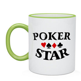 Кружка двухцветная с принтом Poker Stars в Петрозаводске, керамика | объем — 330 мл, диаметр — 80 мм. Цветная ручка и кайма сверху, в некоторых цветах — вся внутренняя часть | poker | stars | пики | покер | старс