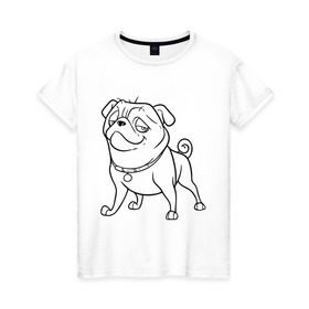 Женская футболка хлопок с принтом Мопс в Петрозаводске, 100% хлопок | прямой крой, круглый вырез горловины, длина до линии бедер, слегка спущенное плечо | the nut job | белка | зайка | мопс | мультик | мультфильм | пес | реальная белка | собака