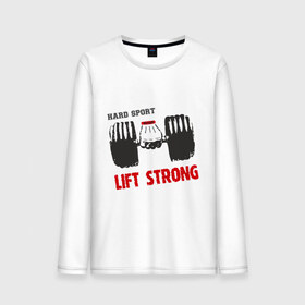 Мужской лонгслив хлопок с принтом Lift Strong в Петрозаводске, 100% хлопок |  | hard | lift | pain | sport | strong | гантели | спорт | штанга