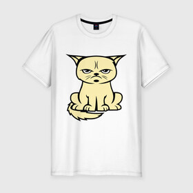 Мужская футболка премиум с принтом Недовольный кот в Петрозаводске, 92% хлопок, 8% лайкра | приталенный силуэт, круглый вырез ворота, длина до линии бедра, короткий рукав | Тематика изображения на принте: cat | grumpy | киса | кот | котэ | кошка | недовольный