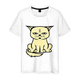 Мужская футболка хлопок с принтом Недовольный кот в Петрозаводске, 100% хлопок | прямой крой, круглый вырез горловины, длина до линии бедер, слегка спущенное плечо. | cat | grumpy | киса | кот | котэ | кошка | недовольный