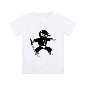 Детская футболка хлопок с принтом Черный ниндзя в Петрозаводске, 100% хлопок | круглый вырез горловины, полуприлегающий силуэт, длина до линии бедер | катана | кимоно | меч | ниндзя | нинзя | самурай | черный | япония
