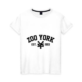 Женская футболка хлопок с принтом Zoo York в Петрозаводске, 100% хлопок | прямой крой, круглый вырез горловины, длина до линии бедер, слегка спущенное плечо | 300 | york | zoo | антибренд | зоо | йорк