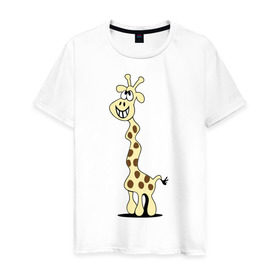 Мужская футболка хлопок с принтом Упоротый жираф в Петрозаводске, 100% хлопок | прямой крой, круглый вырез горловины, длина до линии бедер, слегка спущенное плечо. | бешеный | длинный | жираф | кривой | сумасшедший | упоротый | чокнутый