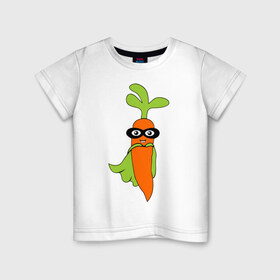 Детская футболка хлопок с принтом Супер-морковь в Петрозаводске, 100% хлопок | круглый вырез горловины, полуприлегающий силуэт, длина до линии бедер | Тематика изображения на принте: супергерой