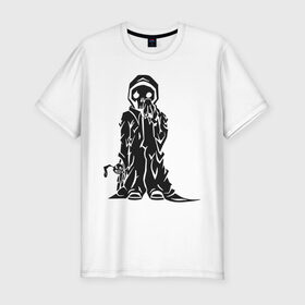 Мужская футболка премиум с принтом Маленькая смерть в Петрозаводске, 92% хлопок, 8% лайкра | приталенный силуэт, круглый вырез ворота, длина до линии бедра, короткий рукав | Тематика изображения на принте: скелет