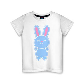 Детская футболка хлопок с принтом Зайка в Петрозаводске, 100% хлопок | круглый вырез горловины, полуприлегающий силуэт, длина до линии бедер | Тематика изображения на принте: bunny | rabbit | белый | зайка | заяц | кролик | милый