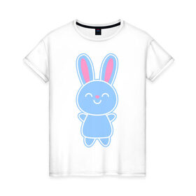 Женская футболка хлопок с принтом Зайка в Петрозаводске, 100% хлопок | прямой крой, круглый вырез горловины, длина до линии бедер, слегка спущенное плечо | bunny | rabbit | белый | зайка | заяц | кролик | милый