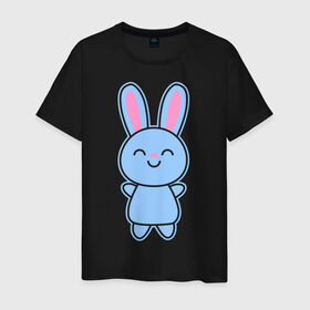 Мужская футболка хлопок с принтом Зайка в Петрозаводске, 100% хлопок | прямой крой, круглый вырез горловины, длина до линии бедер, слегка спущенное плечо. | bunny | rabbit | белый | зайка | заяц | кролик | милый