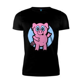 Мужская футболка премиум с принтом Поросенок в Петрозаводске, 92% хлопок, 8% лайкра | приталенный силуэт, круглый вырез ворота, длина до линии бедра, короткий рукав | кабан | милый | поросенок | пятачок | розовый | свинья | хрюша