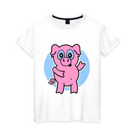 Женская футболка хлопок с принтом Поросенок в Петрозаводске, 100% хлопок | прямой крой, круглый вырез горловины, длина до линии бедер, слегка спущенное плечо | кабан | милый | поросенок | пятачок | розовый | свинья | хрюша