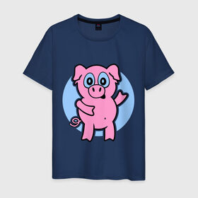 Мужская футболка хлопок с принтом Поросенок в Петрозаводске, 100% хлопок | прямой крой, круглый вырез горловины, длина до линии бедер, слегка спущенное плечо. | кабан | милый | поросенок | пятачок | розовый | свинья | хрюша