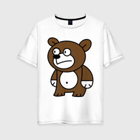 Женская футболка хлопок Oversize с принтом Странный мишка в Петрозаводске, 100% хлопок | свободный крой, круглый ворот, спущенный рукав, длина до линии бедер
 | вылупился | медведь | недовольный | пялится