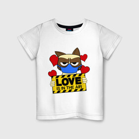 Детская футболка хлопок с принтом Любовь в воздухе в Петрозаводске, 100% хлопок | круглый вырез горловины, полуприлегающий силуэт, длина до линии бедер | air | cat | grumpy | love | воздух | кот | любовь | недовольный | повязка | респиратор | хмурый