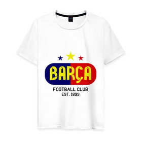 Мужская футболка хлопок с принтом Barcelona Football club в Петрозаводске, 100% хлопок | прямой крой, круглый вырез горловины, длина до линии бедер, слегка спущенное плечо. | barca | barcelona | club | football | барселона | клуб | футбол