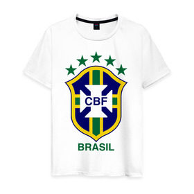 Мужская футболка хлопок с принтом Сборная Бразилии по футболу в Петрозаводске, 100% хлопок | прямой крой, круглый вырез горловины, длина до линии бедер, слегка спущенное плечо. | бразилия