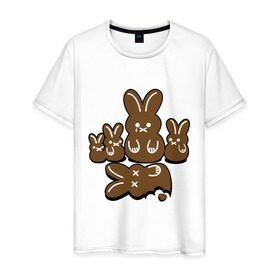 Мужская футболка хлопок с принтом Шоколадные кролики в Петрозаводске, 100% хлопок | прямой крой, круглый вырез горловины, длина до линии бедер, слегка спущенное плечо. | chocolate | death | rabbit | еда | зайцы | заяц | зверь | кролик | шоколад