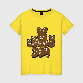 Женская футболка хлопок с принтом Шоколадные кролики в Петрозаводске, 100% хлопок | прямой крой, круглый вырез горловины, длина до линии бедер, слегка спущенное плечо | chocolate | death | rabbit | еда | зайцы | заяц | зверь | кролик | шоколад