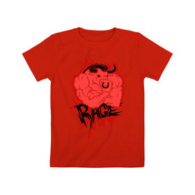 Детская футболка хлопок с принтом Rage (Ярость) в Петрозаводске, 100% хлопок | круглый вырез горловины, полуприлегающий силуэт, длина до линии бедер | Тематика изображения на принте: bull | rage | бык | качок | силовой | спорт | ярость