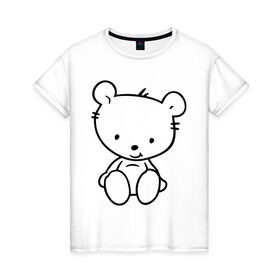 Женская футболка хлопок с принтом Белый мишка в Петрозаводске, 100% хлопок | прямой крой, круглый вырез горловины, длина до линии бедер, слегка спущенное плечо | белый | маленький | медведь | медвежонок | милый | мишка | мишутка