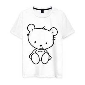 Мужская футболка хлопок с принтом Белый мишка в Петрозаводске, 100% хлопок | прямой крой, круглый вырез горловины, длина до линии бедер, слегка спущенное плечо. | белый | маленький | медведь | медвежонок | милый | мишка | мишутка