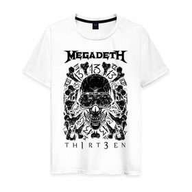 Мужская футболка хлопок с принтом Megadeth thirteen в Петрозаводске, 100% хлопок | прямой крой, круглый вырез горловины, длина до линии бедер, слегка спущенное плечо. | megadeth