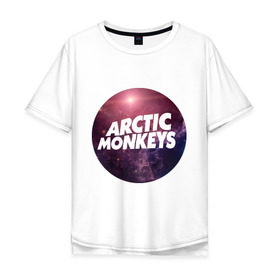 Мужская футболка хлопок Oversize с принтом Arctic monkeys space logo в Петрозаводске, 100% хлопок | свободный крой, круглый ворот, “спинка” длиннее передней части | Тематика изображения на принте: arctic monkeys