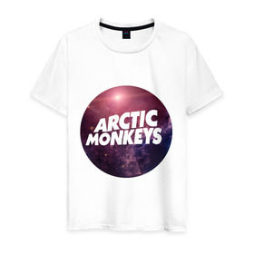 Мужская футболка хлопок с принтом Arctic monkeys space logo в Петрозаводске, 100% хлопок | прямой крой, круглый вырез горловины, длина до линии бедер, слегка спущенное плечо. | arctic monkeys