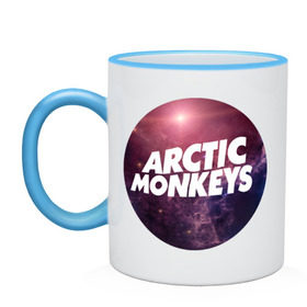 Кружка двухцветная с принтом Arctic monkeys space logo в Петрозаводске, керамика | объем — 330 мл, диаметр — 80 мм. Цветная ручка и кайма сверху, в некоторых цветах — вся внутренняя часть | arctic monkeys