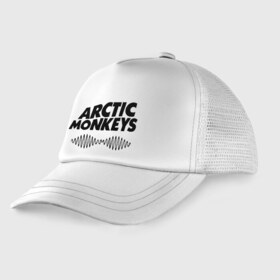 Детская кепка тракер с принтом Arctic monkeys wave в Петрозаводске, Козырек - 100% хлопок. Кепка - 100% полиэстер, Задняя часть - сетка | универсальный размер, пластиковая застёжка | arctic monkeys