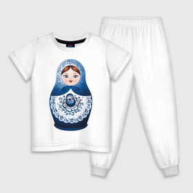 Детская пижама хлопок с принтом Матрешка Гжель в Петрозаводске, 100% хлопок |  брюки и футболка прямого кроя, без карманов, на брюках мягкая резинка на поясе и по низу штанин
 | русь