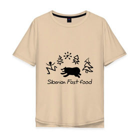 Мужская футболка хлопок Oversize с принтом Siberian Fast food в Петрозаводске, 100% хлопок | свободный крой, круглый ворот, “спинка” длиннее передней части | siberia fastfood | елки | фастфуд