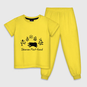 Детская пижама хлопок с принтом Siberian Fast food в Петрозаводске, 100% хлопок |  брюки и футболка прямого кроя, без карманов, на брюках мягкая резинка на поясе и по низу штанин
 | siberia fastfood | елки | фастфуд