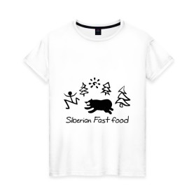 Женская футболка хлопок с принтом Siberian Fast food в Петрозаводске, 100% хлопок | прямой крой, круглый вырез горловины, длина до линии бедер, слегка спущенное плечо | siberia fastfood | елки | фастфуд
