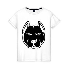 Женская футболка хлопок с принтом Суровый пес в Петрозаводске, 100% хлопок | прямой крой, круглый вырез горловины, длина до линии бедер, слегка спущенное плечо | голова | пасть | пес | собака | суровый