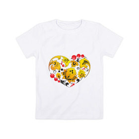 Детская футболка хлопок с принтом Сердце России в Петрозаводске, 100% хлопок | круглый вырез горловины, полуприлегающий силуэт, длина до линии бедер | роспись | россия | русский | сердце | хохлома