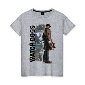 Женская футболка хлопок с принтом Watch Dogs (Aiden Pierce) в Петрозаводске, 100% хлопок | прямой крой, круглый вырез горловины, длина до линии бедер, слегка спущенное плечо | aiden | dog | pierce | watch | пирс | эйден