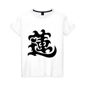 Женская футболка хлопок с принтом Японский иероглиф - Лотос в Петрозаводске, 100% хлопок | прямой крой, круглый вырез горловины, длина до линии бедер, слегка спущенное плечо | иероглиф | каллиграфия | китай | лотос | япония