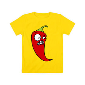 Детская футболка хлопок с принтом Перец в Петрозаводске, 100% хлопок | круглый вырез горловины, полуприлегающий силуэт, длина до линии бедер | красный | оскал | острый | перец | чили