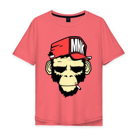 Мужская футболка хлопок Oversize с принтом Monkey Swag в Петрозаводске, 100% хлопок | свободный крой, круглый ворот, “спинка” длиннее передней части | Тематика изображения на принте: cap | hat | head | mnk | monkey | swag | голова | кепка | мартышка | обезьяна | свэг
