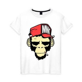 Женская футболка хлопок с принтом Monkey Swag в Петрозаводске, 100% хлопок | прямой крой, круглый вырез горловины, длина до линии бедер, слегка спущенное плечо | cap | hat | head | mnk | monkey | swag | голова | кепка | мартышка | обезьяна | свэг
