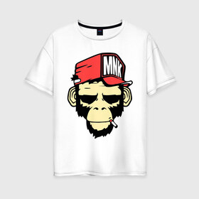 Женская футболка хлопок Oversize с принтом Monkey Swag в Петрозаводске, 100% хлопок | свободный крой, круглый ворот, спущенный рукав, длина до линии бедер
 | cap | hat | head | mnk | monkey | swag | голова | кепка | мартышка | обезьяна | свэг