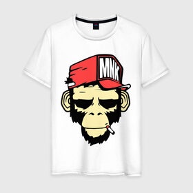 Мужская футболка хлопок с принтом Monkey Swag в Петрозаводске, 100% хлопок | прямой крой, круглый вырез горловины, длина до линии бедер, слегка спущенное плечо. | cap | hat | head | mnk | monkey | swag | голова | кепка | мартышка | обезьяна | свэг