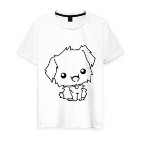 Мужская футболка хлопок с принтом Милый песик в Петрозаводске, 100% хлопок | прямой крой, круглый вырез горловины, длина до линии бедер, слегка спущенное плечо. | маленький | милый | пес | пушистый | собака | щенок